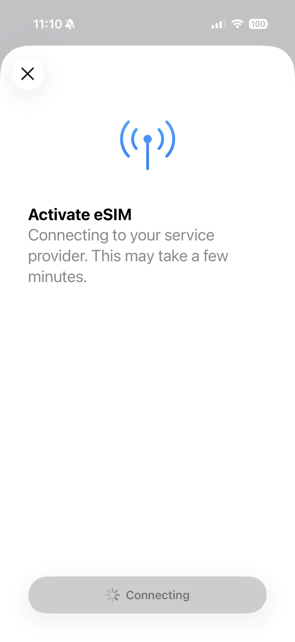 The eSIM activating on iPhone