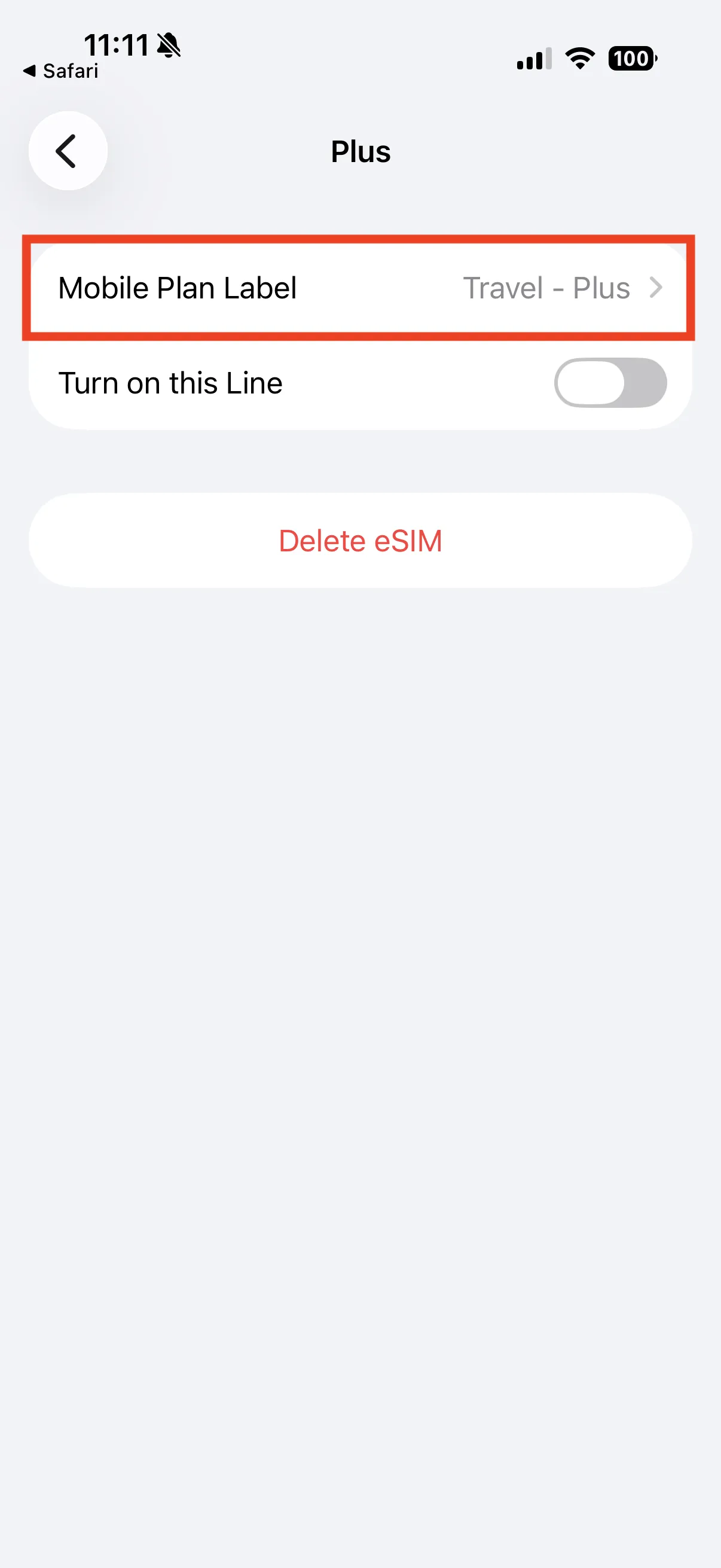 Opening your new eSIM in Settings