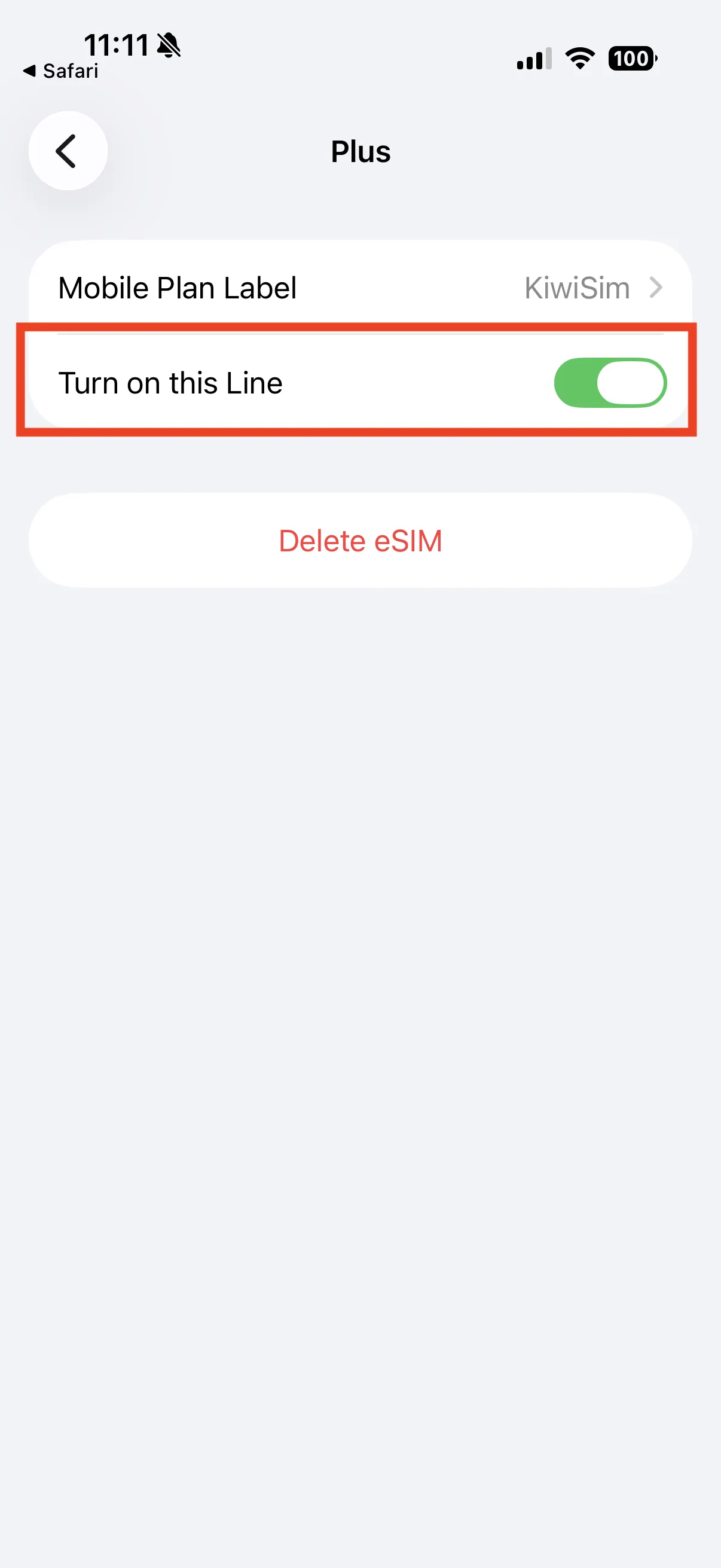 The Turn On This Line toggle enabled