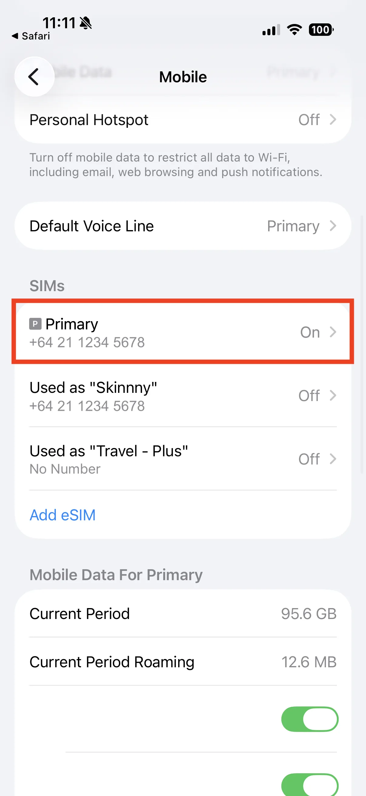 Tapping your primary New Zealand SIM