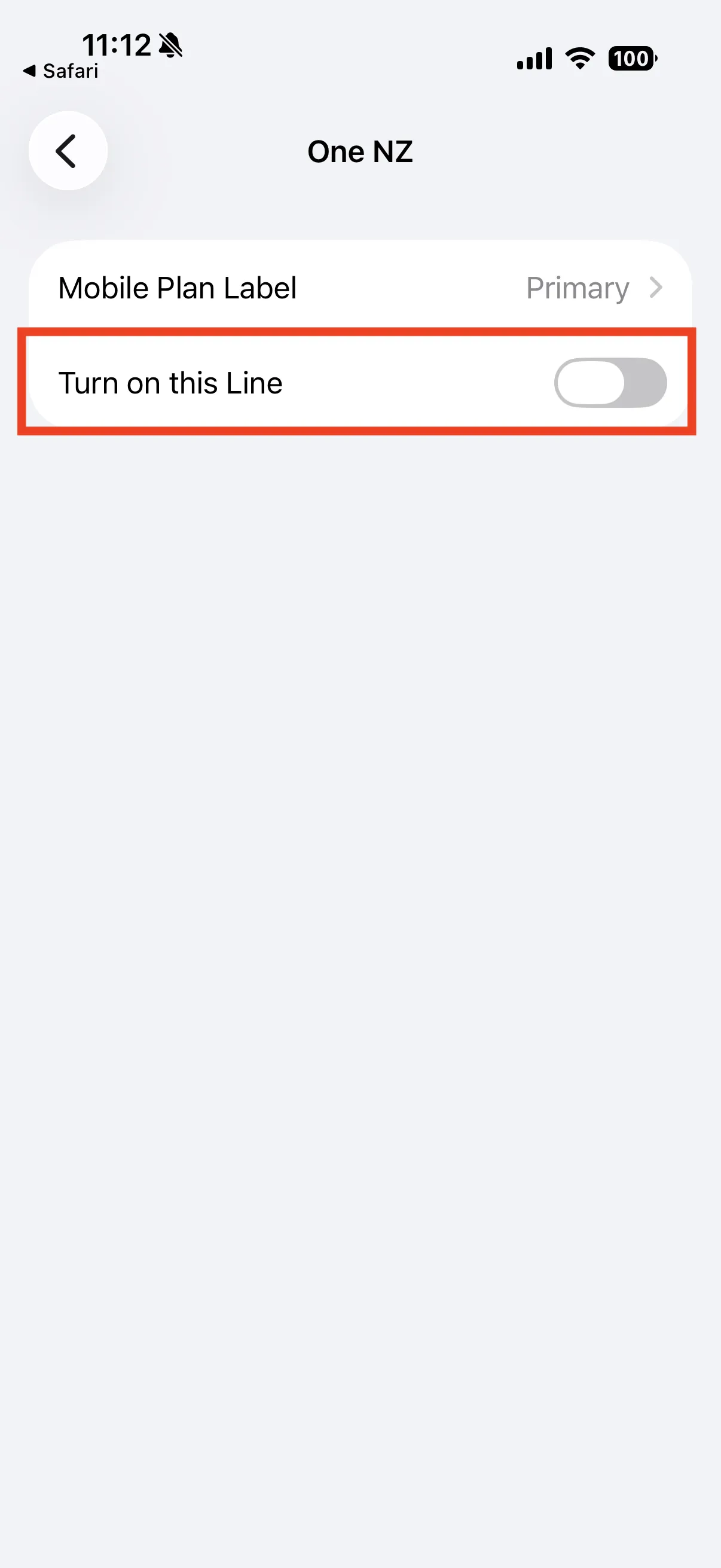 Toggling off Turn On This Line for the primary SIM